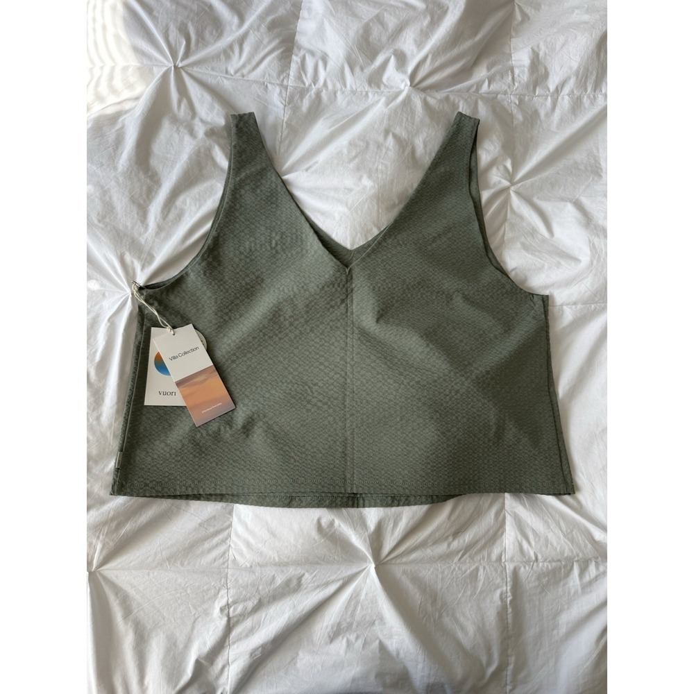 New VUORI SL Villa Crop Tank Laurel Green Size XL Laurel Tank Top V Neck NWT - Picture 6 of 8